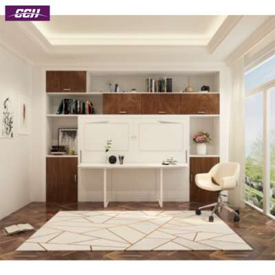 Wooden frame Side Floding Bed with Single Shelf Furniture bedroom metal folding bed wooden wall bed